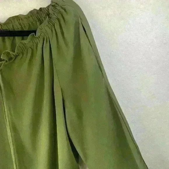 NWT Women's Notations Green Long Sleeve Ruffle Tie Front Blouse Size Large - Picture 8 of 15